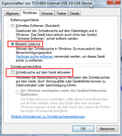den Schreibcache aktivieren