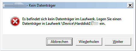 Es befindet sich kein Datenträger im Laufwerk
