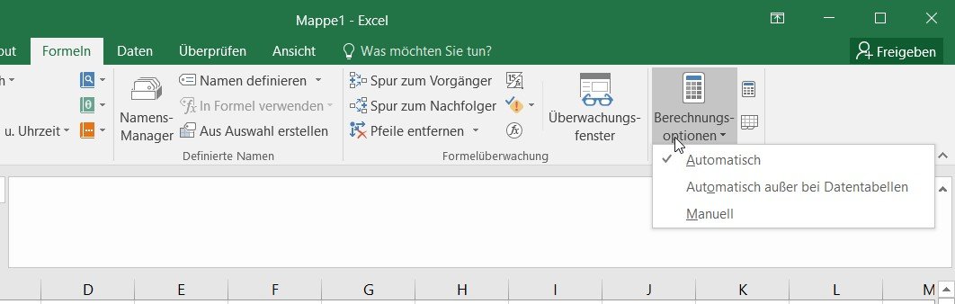 Excel Berechnungsoptionen als manuell einstellen