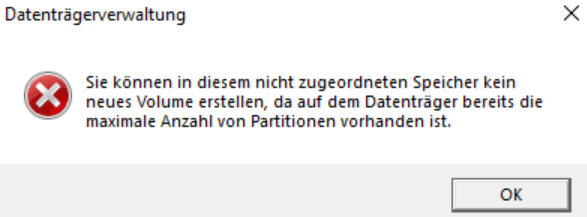Meldung: Max. Anzahl der Partitionen erreicht