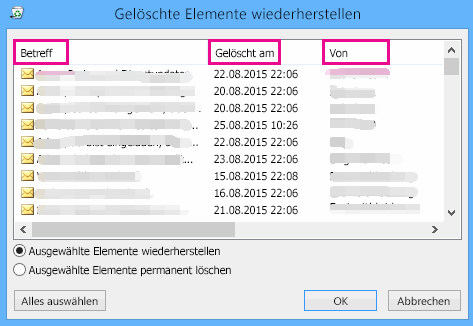 Gelöschte Elemente wiederherstellen