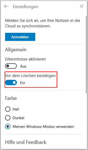 Vor dem Löschen bestätigen