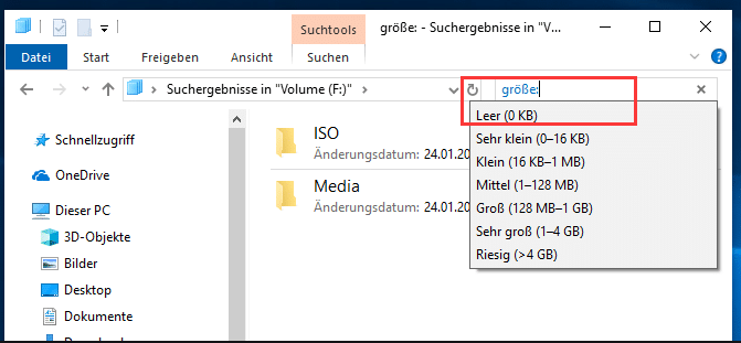 0 Byte Dateien durch Windows-Suche finden
