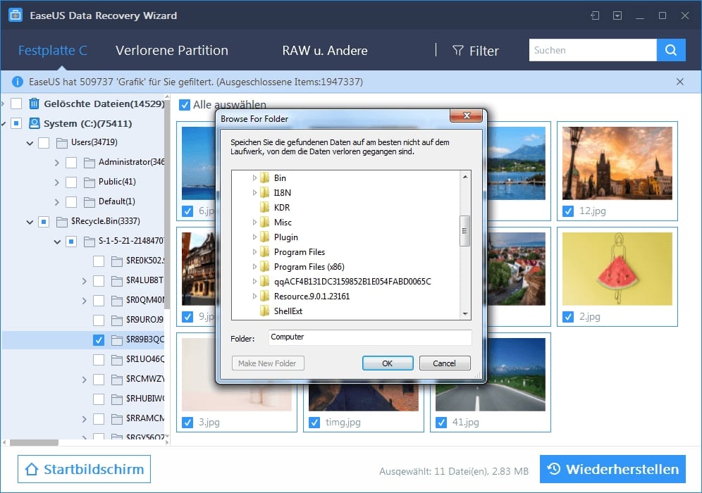 gelöschte Dateien von Windows 10 wiederherstellen mit EaseUS Data Recovery Wizard Schritt 3