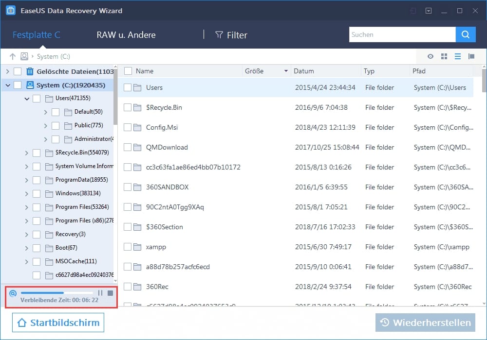 gelöschte Dateien von Windows 10 wiederherstellen mit EaseUS Data Recovery Wizard Schritt 2
