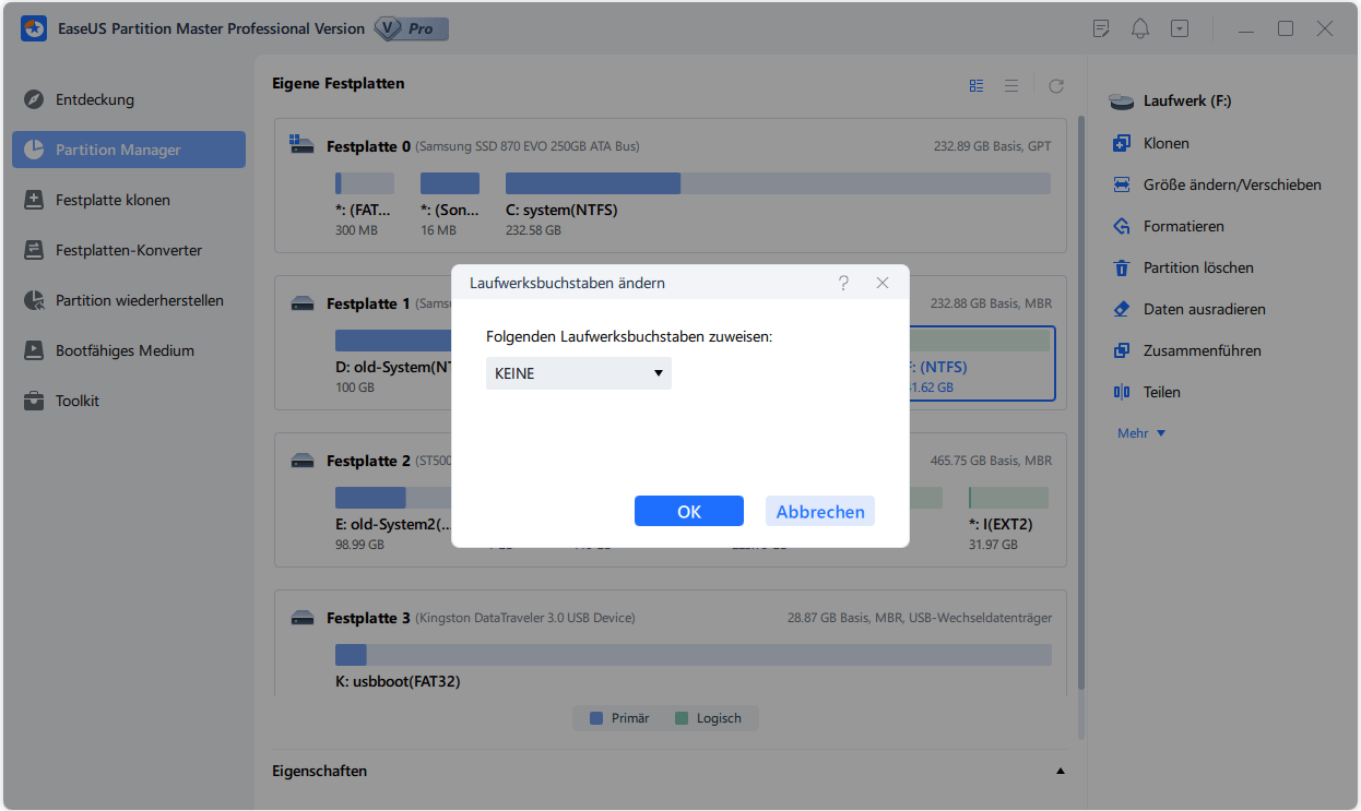 Laufwerksbuchstaben der SD-Karte mit EaseUS Partition Master ändern
