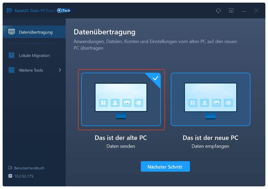 Wählen Sie den Übertragungsmodus PC zu PC