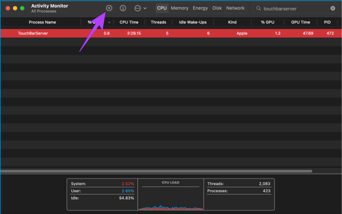 TouchBarServer anhalten und neu starten