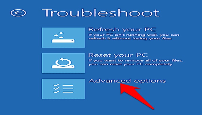Klicken Sie auf Erweiterte Optionen