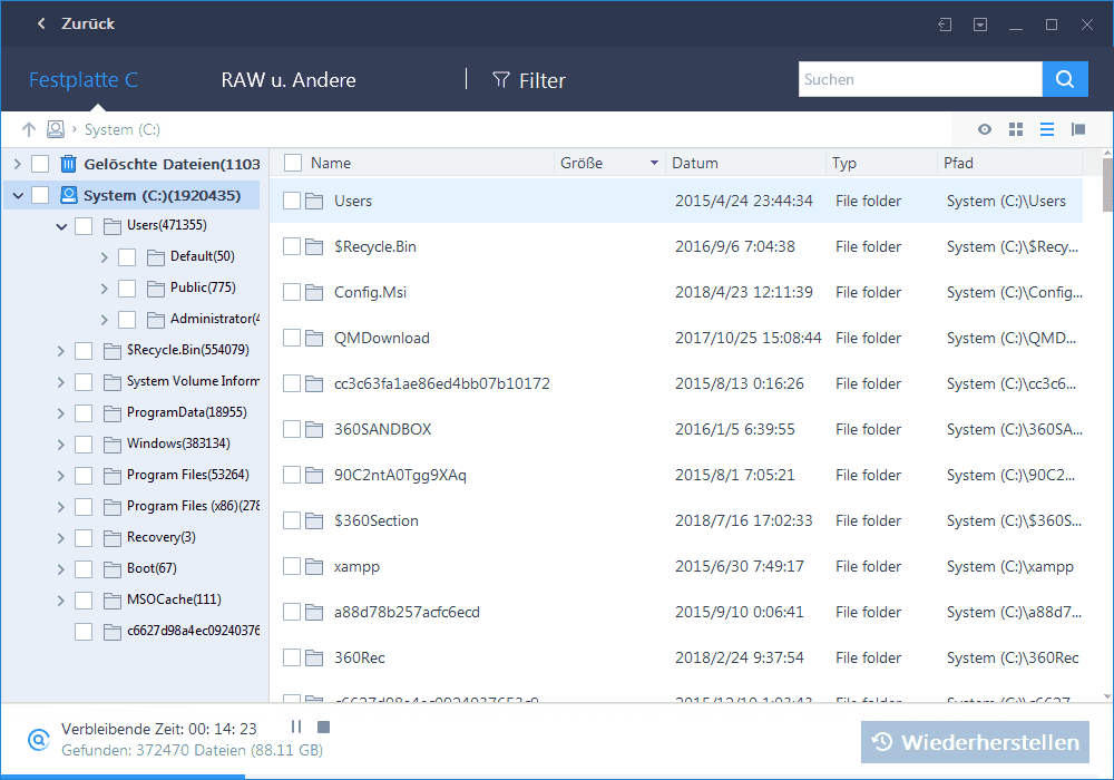 EaseUS Data Recovery Wizard scanprozess