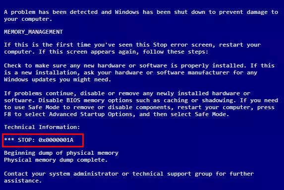 Fehlercode 0x0000001A