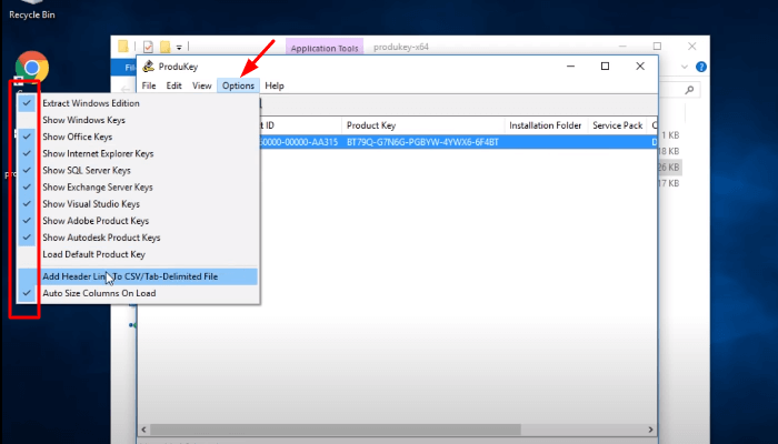 Klicken Sie auf die Option und wählen Sie den Adobe-Produktschlüssel