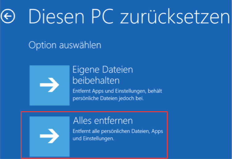 Dateien bei der Zurücksetzung löschen