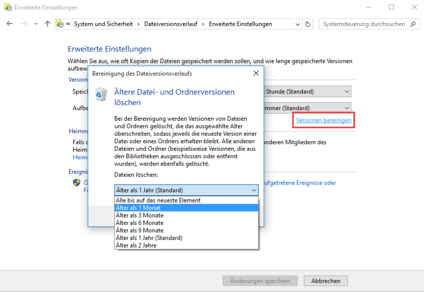 Ältere Dateiversionsen löschen