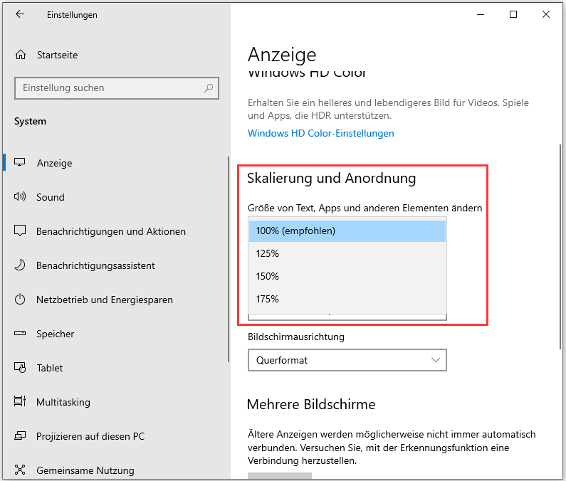 Die Anzeige-Einstellungen ändern
