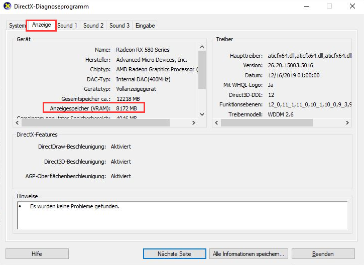 VRAM eines Computers überprüfen