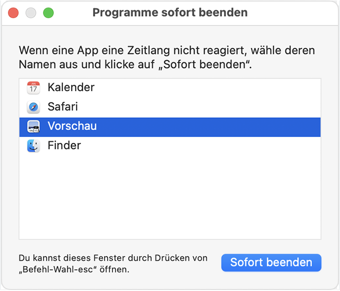 wie man eingefrorene Anwendungen zwangsweise beendet