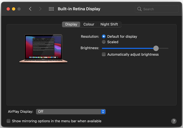 Anzeige auf Standardwerte zurücksetzen
