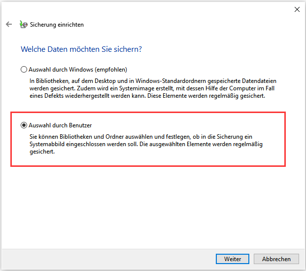 Auswahl durch Benutzer