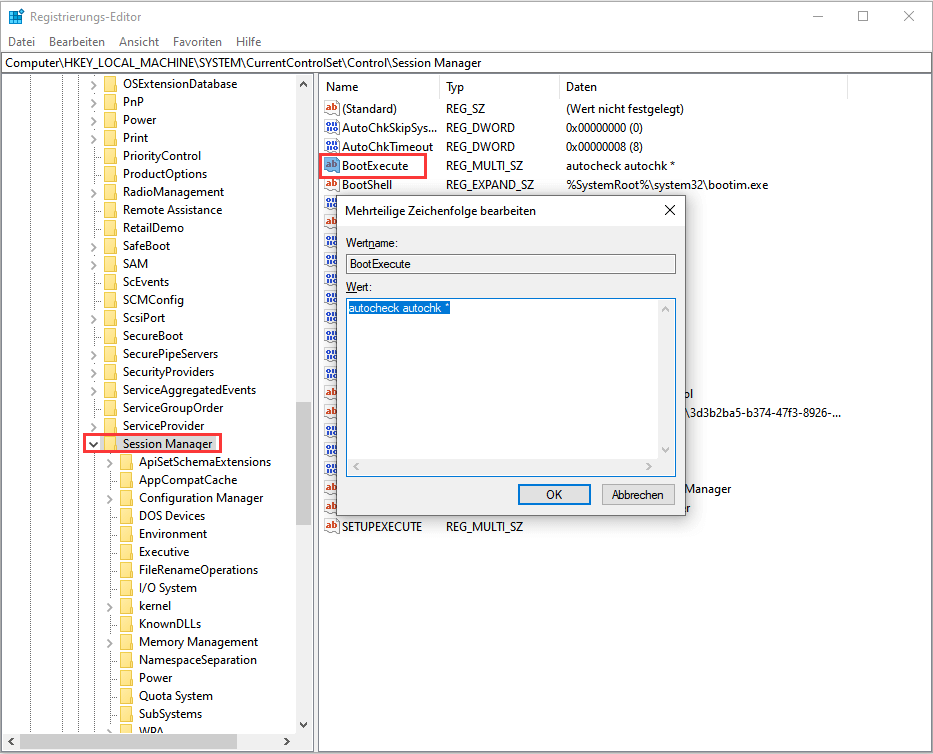 Die Datenträgerüberprüfung mit Windows 10 Registrierungs-Editor deaktivieren