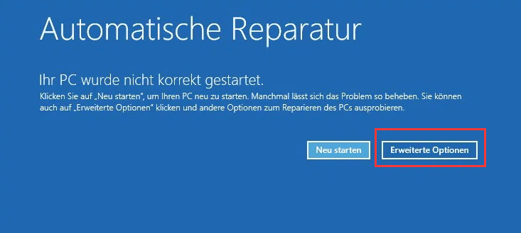 Automatische Reparatur abrufen