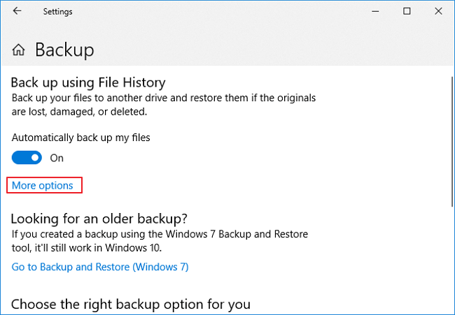 Mehr Optionen öffnen