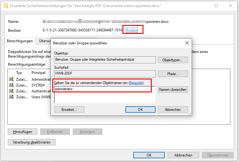 Zugriff auf das Word-Dokument erhalten