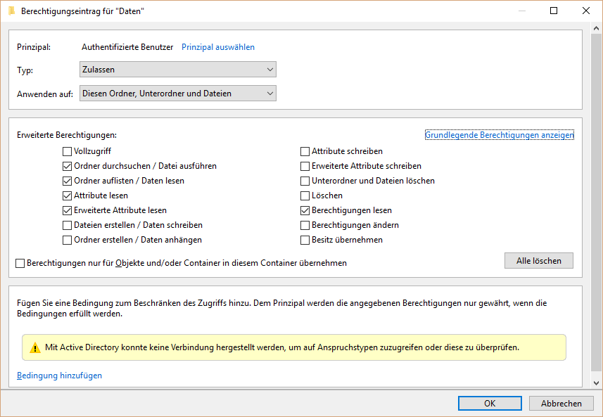 Erweiterte Berechtigungen auswählen
