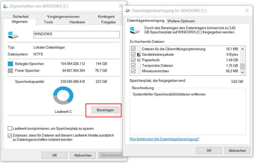 Führen Sie die Datenträgerbereinigung durch