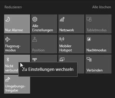 Bluetooth über das Aktionscenter aktivieren