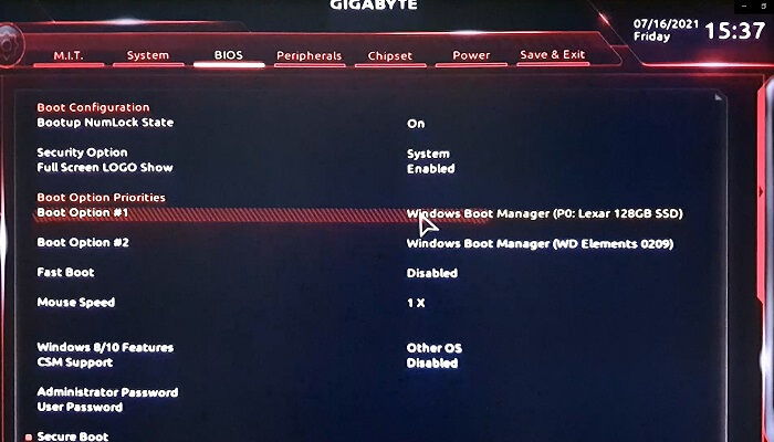 Gehen Sie in das Boot-Menü