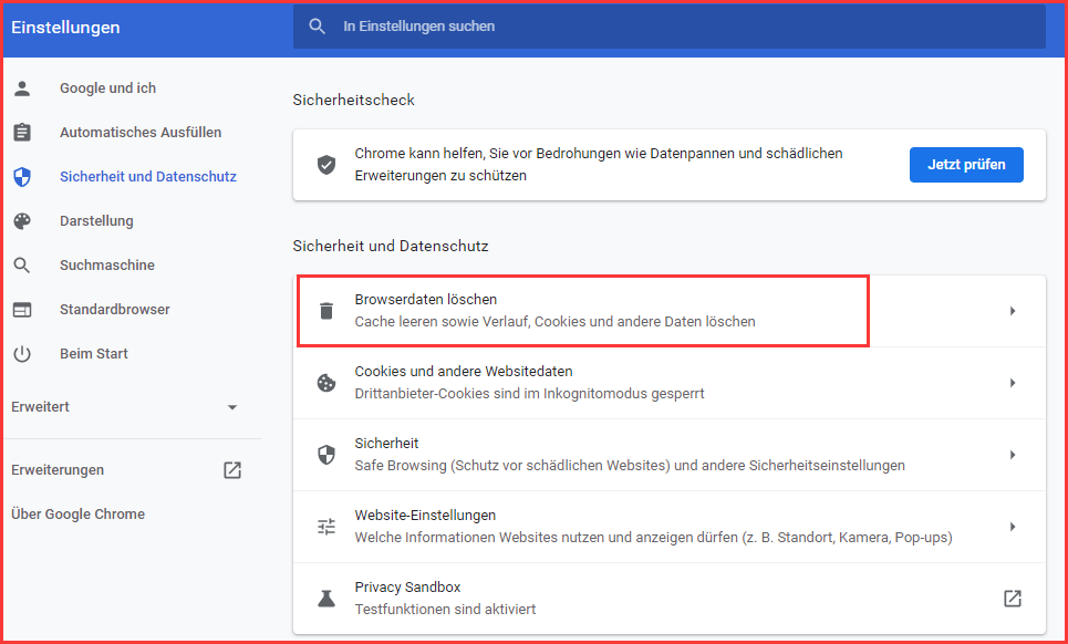 Browserdaten löschen