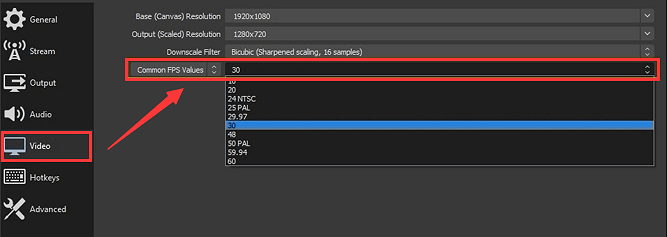 OBS-Bildrate ändern