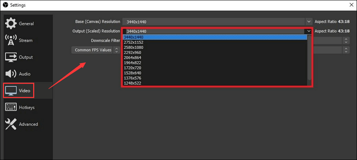 OBS-Ausgabeauflösung ändern