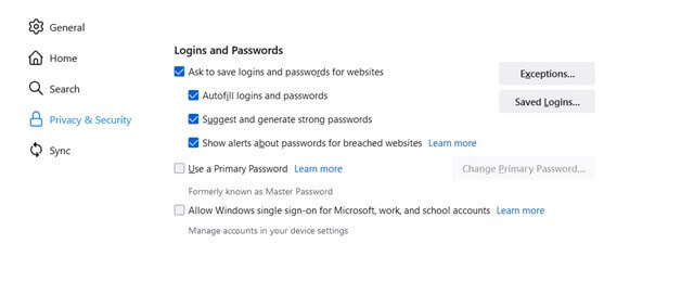 Gespeicherte Passwörter über Logins und Passwörter kontrollieren