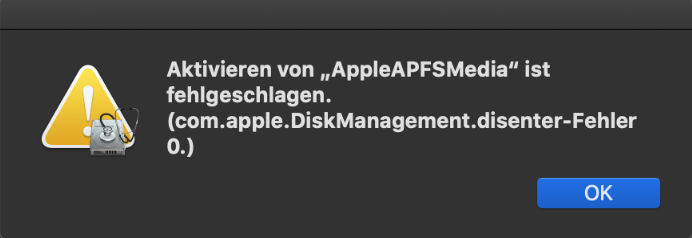 com.apple.DiskManagement.disenter-Fehler 0 auf Mac