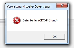 Verwaltung virtueller Datenträger. Datenfehler (CRC-Prüfung)