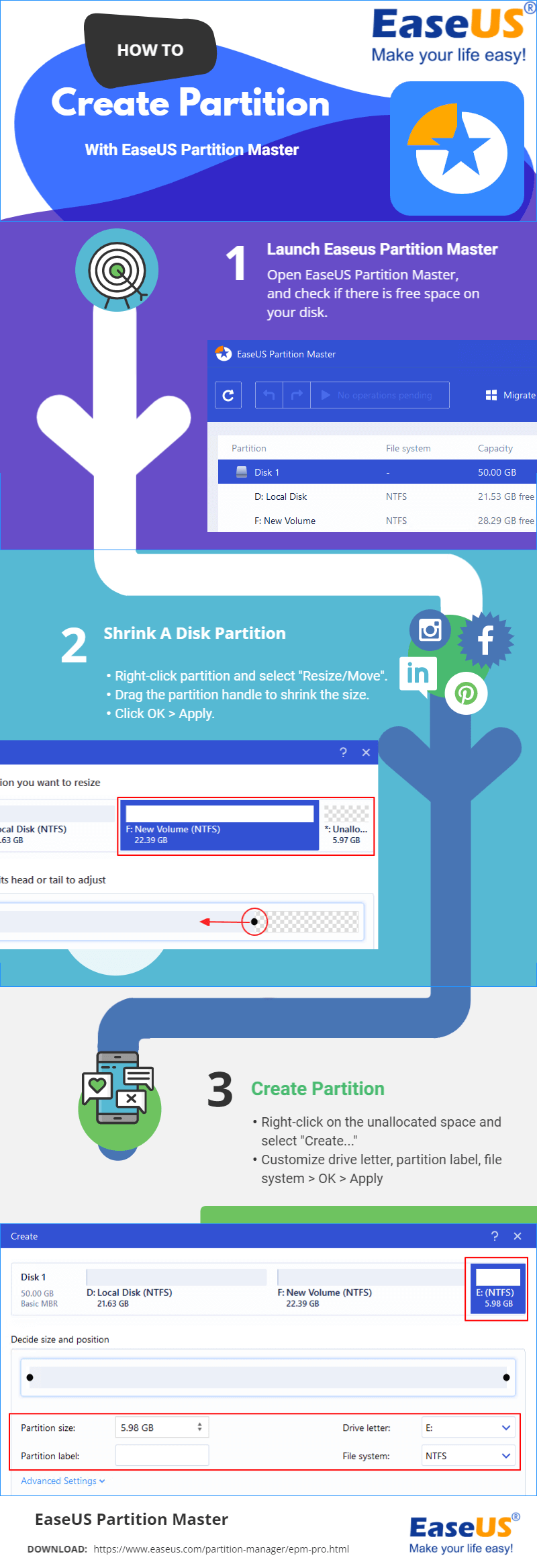 Partition mit EaseUS Partition Master erstellen