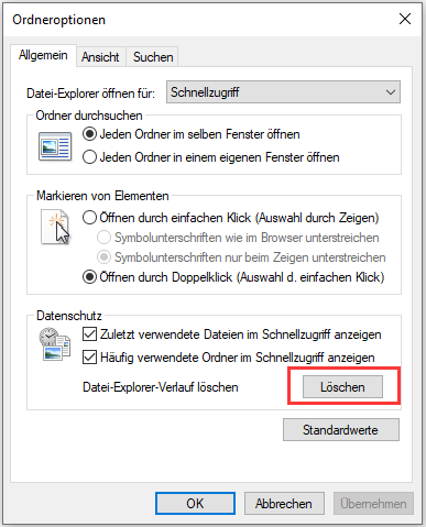 Den Verlauf von Datei-Explorer löschen