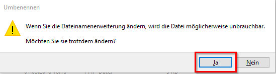 Geben Sie die neue Dateierweiterung ein