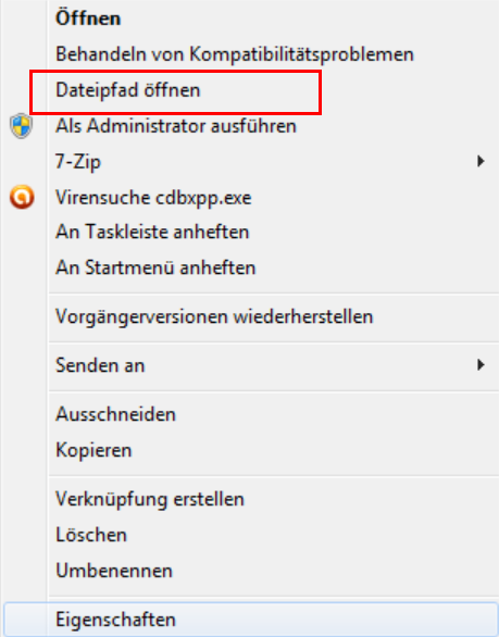 Dateispeicherort öffnen