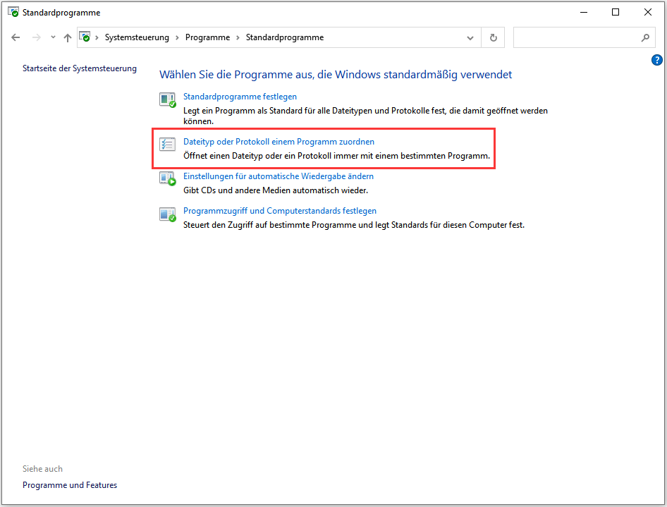 Dateityp oder Protokoll einem Programm zuordnen
