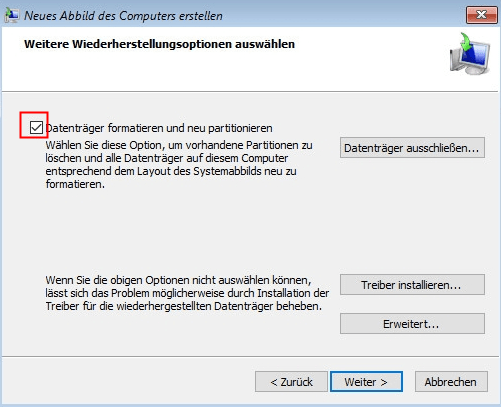Format auswählen und Datenträger neu partitionieren