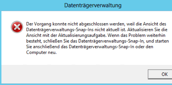 die Ansicht des Datenträgerverwaltungs-Snap-Ins ist nicht aktuell