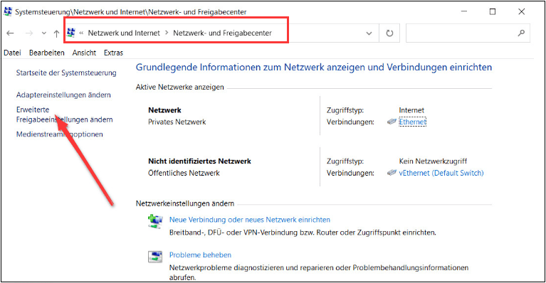 Netzwerk- und Freigabecenter