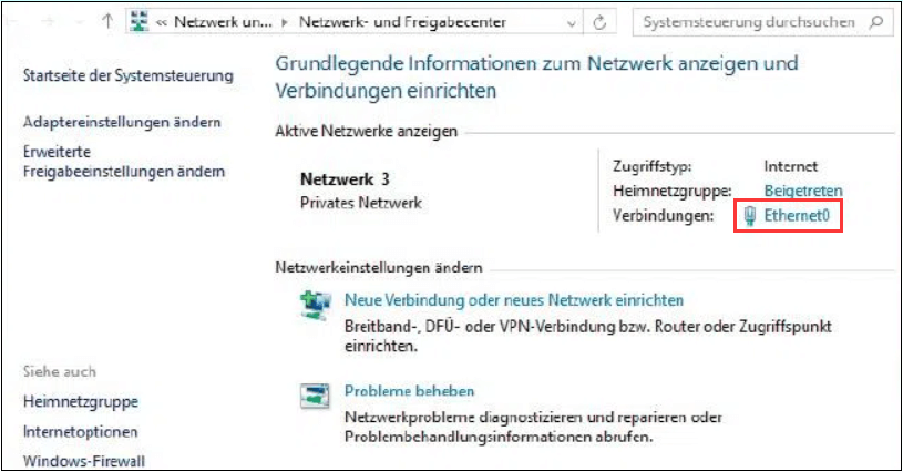 Ethernet Eigenschaften ändern