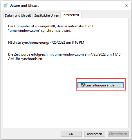 Die Datum- und die Uhrzeit-Einstellungen überprüfen - Schritt 2