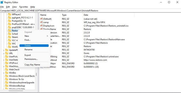Deinstallation von Programmen über Registrierungs-Editor