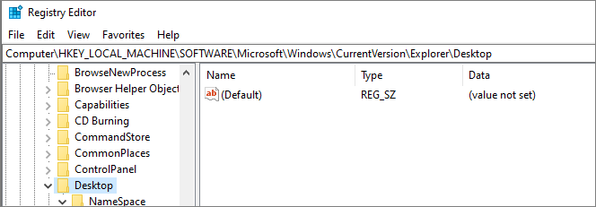 Desktop in Registrierung