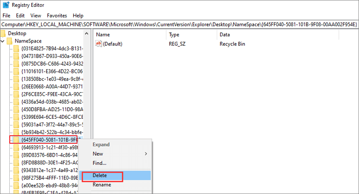 Wert des Papierkorbs löschen